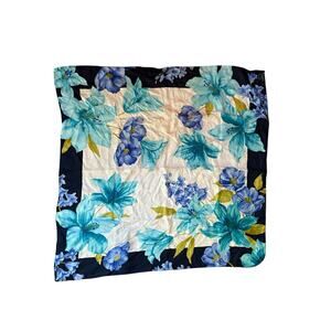 Oscar Blue & White Floral Square Scarf Headwrap Babushka